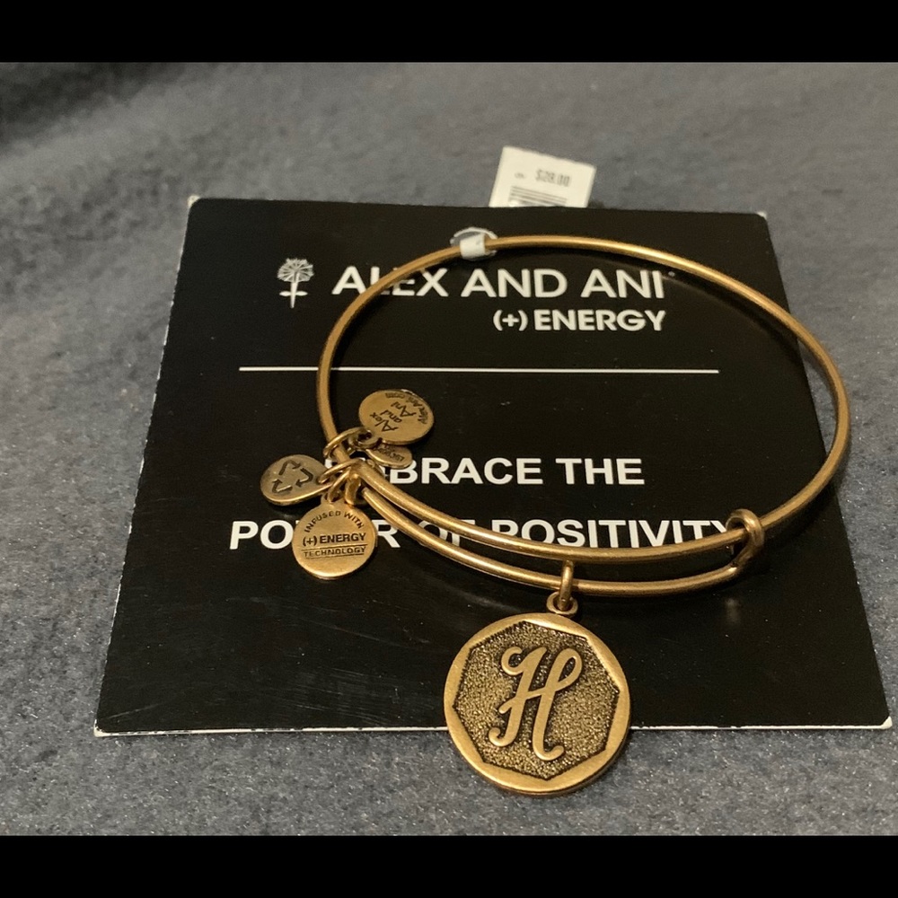 26-4 Alex and Ani bracelet H charm gold